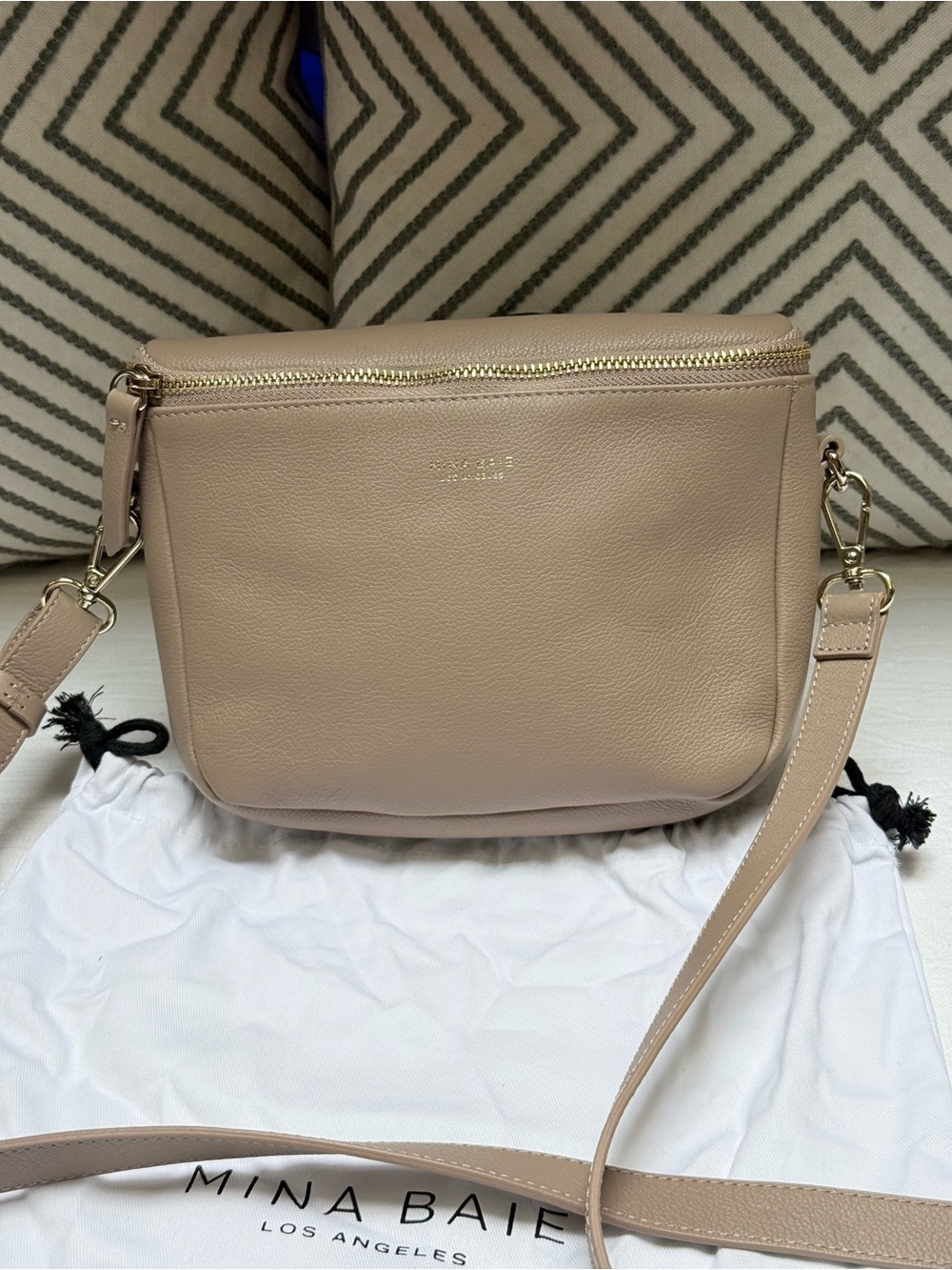 Mina Baie Nude Beige Leather Crossbody Bag with Gold Hardware - Picture 8 of 8